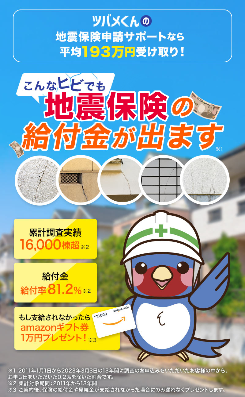 住まい診断のツバメくんの正しい火災保険・地震保険の申請サポート